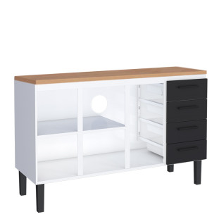 Balcão de Aço Com Tampo Madeira 144x91x52cm 3 Portas 4 Gavetas Juno 150 Cozimax Preto/Jequitiba