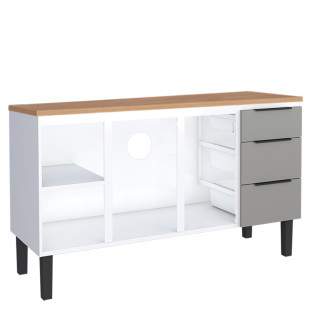 Balcão de Aço Com Tampo de Madeira 144x85x50cm Júpiter 150 Cozimax Cinza/Jequitiba