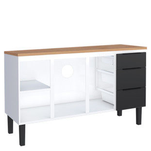 Balcão de Aço Com Tampo de Madeira 144x85x50cm Júpiter 150 Cozimax Preto/Jequitiba