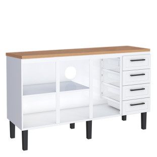 Balcão de Aço Com Tampo Madeira 153x91x52cm 3 Portas 4 Gavetas Juno 160 Cozimax Branco/Jequitiba