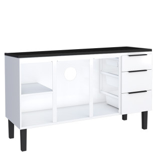 Balcão de Aço Com Tampo de Madeira 153x85x50cm Júpiter 160 Cozimax Branco/Preto