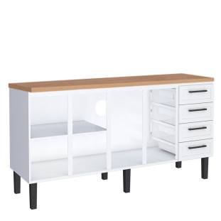 Balcão de Aço Com Tampo Madeira 174x91x52cm 4 Portas 4 Gavetas Juno 180 Cozimax Branco/Jequitiba
