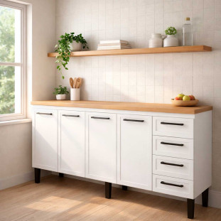 Balcão de Aço Com Tampo Madeira 174x91x52cm 4 Portas 4 Gavetas Juno 180 Cozimax Branco/Jequitiba