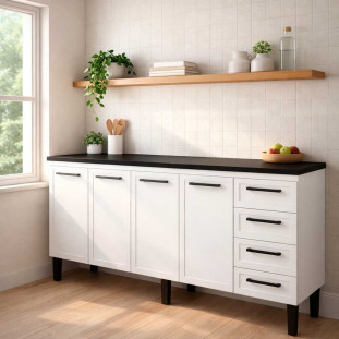 Balcão de Aço Com Tampo Madeira 192x91x52cm 4 Portas 4 Gavetas Juno 200 Cozimax Branco/Preto