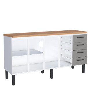 Balcão de Aço Com Tampo Madeira 174x91x52cm 4 Portas 4 Gavetas Juno 180 Cozimax Cinza/Jequitiba