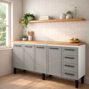 Balcão de Aço Com Tampo Madeira 192x91x52cm 4 Portas 4 Gavetas Juno 200 Cozimax Cinza/Jequitiba