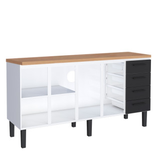 Balcão de Aço Com Tampo Madeira 174x91x52cm 4 Portas 4 Gavetas Juno 180 Cozimax Preto/Jequitiba