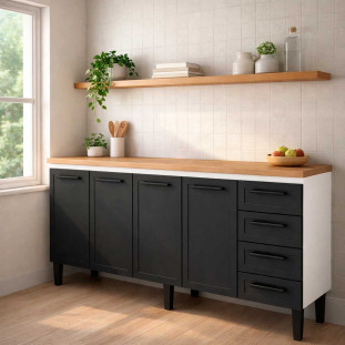 Balcão de Aço Com Tampo Madeira 174x91x52cm 4 Portas 4 Gavetas Juno 180 Cozimax Preto/Jequitiba