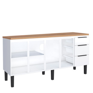 Balcão de Aço Com Tampo de Madeira 174x85x50cm Júpiter 180 Cozimax Branco/Jequitiba