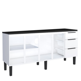 Balcão de Aço Com Tampo de Madeira 192x85x50cm Júpiter 200 Cozimax Branco/Preto