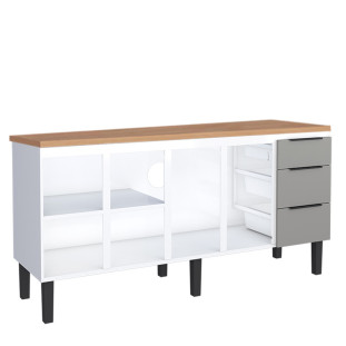 Balcão de Aço Com Tampo de Madeira 174x85x50cm Júpiter 180 Cozimax Cinza/Jequitiba