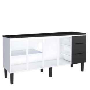 Balcão de Aço Com Tampo de Madeira 174x85x50cm Júpiter 180 Cozimax  Preto/Preto