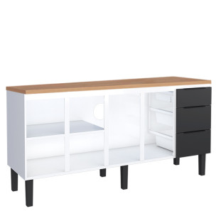 Balcão de Aço Com Tampo de Madeira 192x85x50cm Júpiter 200 Cozimax Preto/Jequitiba