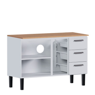 Balcão de Aço Com Tampo Madeira Jequitiba 134x92x52cm Novo Vênus 140 Cozimax Branco