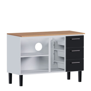 Balcão de Aço Com Tampo Madeira Jequitiba 134x92x52cm Novo Vênus 140 Cozimax Branco/Preto