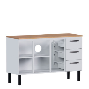 Balcão de Aço Com Tampo Madeira Jequitiba 144x92x52cm Novo Vênus 150 Cozimax Branco