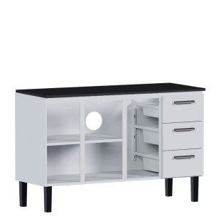 Balcão de Aço Com Tampo Madeira Preto 144x92x52cm Novo Vênus 150 Cozimax Branco