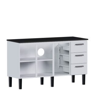 Balcão de Aço Com Tampo Madeira Preto 153x92x52cm Novo Vênus 160 Cozimax Branco