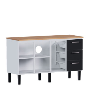 Balcão de Aço Com Tampo Madeira Jequitiba 153x92x52cm Novo Vênus 160 Cozimax Branco/Preto