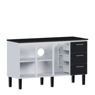 Balcão de Aço Com Tampo Madeira Preto 153x92x52cm Novo Vênus 160 Cozimax Branco/Preto