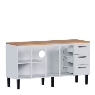 Balcão de Aço Com Tampo Madeira Jequitiba 192x92x52cm Novo Vênus 200 Cozimax Branco