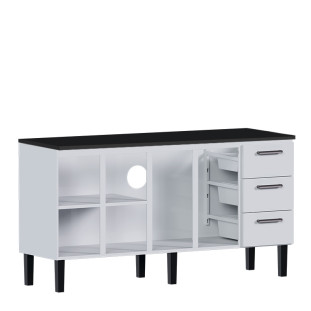 Balcão de Aço Com Tampo Madeira Preto 174x92x52cm Novo Vênus 180 Cozimax Branco