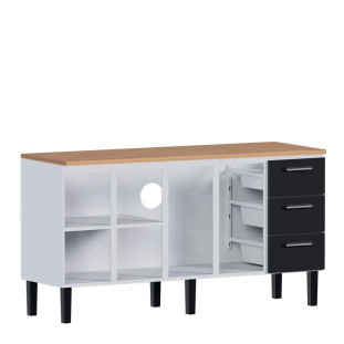 Balcão de Aço Com Tampo Madeira Jequitiba 174x92x52cm Novo Vênus 180 Cozimax Branco/Preto