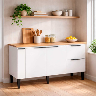 Balcão Buffet Cozinha com Tampo 144x85x51cm Cisne 150 Cozimax Branco/Jequitiba