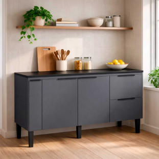 Balcão Buffet Cozinha com Tampo 144x85x51cm Cisne 150 Cozimax Cinza/Preto