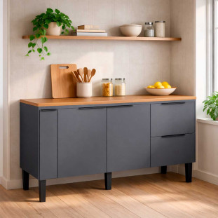 Balcão Buffet Cozinha com Tampo 144x85x51cm Cisne 150 Cozimax Cinza/Jequitiba