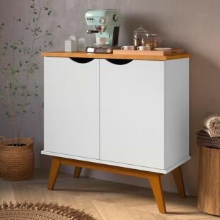 Buffet Aparador Pequeno 2 Portas 81cm Prism Patrimar Branco/Cinamomo