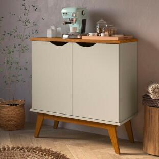 Buffet Aparador Pequeno 2 Portas 81cm Prism Patrimar Off White/Cumaru