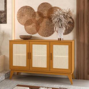 Buffet Sala Jantar Ratan 3 Portas 130cm Andorra EDN Cedro