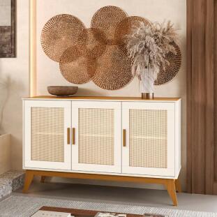 Buffet Sala Jantar Ratan 3 Portas 130cm Andorra EDN Off White/Cedro