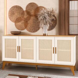 Buffet Sala Jantar Ratan 4 Portas 172cm Andorra EDN Off White/Cedro
