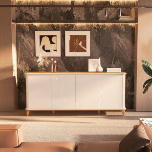 Buffet Sala Jantar 200cm Design Exclusivo Aron 2.0 EDN Off White/Cedro