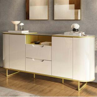 Buffet Sala Jantar 180cm Tampo Vidro Atlanta Lukaliam Off White/Dourado