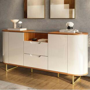 Buffet Sala Jantar 180cm Tampo Vidro Atlanta Lukaliam Off White/Jequitiba