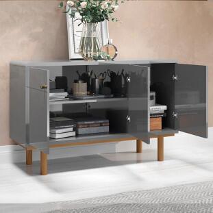 Buffet Balcão Sala 3 Portas 120cm Catar Lukaliam Cinza Perolizado/Tauari