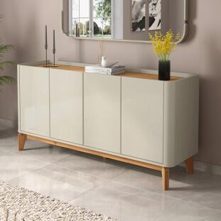 Buffet Balcão 160cm Sala com 4 Portas Flip 1.6 Patrimar Off White/Cinamomo