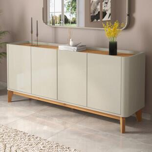 Buffet Balcão 180cm Sala com 4 Portas Flip 1.8 Patrimar Off White/Cinamomo
