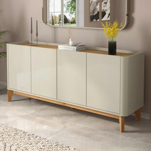 Buffet Balcão 180cm Sala com 4 Portas Flip 1.8 Patrimar Off White/Cumaru