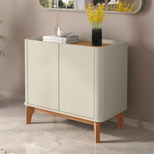Buffet Balcão Pequeno 90cm Sala com 2 Portas Flip 90 Patrimar Off White/Cinamomo