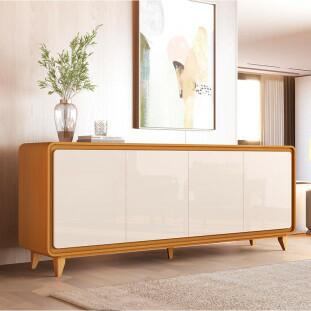 Buffet Sala Jantar 218cm 4 Portas Cantos Arredondado Liv 2.2 EDN Cedro/Off White