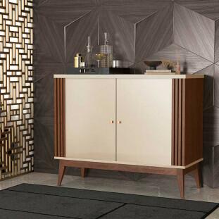 Buffet Pequeno 90cm Ripado Sala Jantar 2 Portas Argo EDN Off White/Naturale