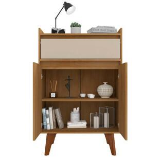 Buffet Aparador Pequeno 77cm 2 Portas 1 Gaveta Ouro RV Móveis Cinamomo/Off White