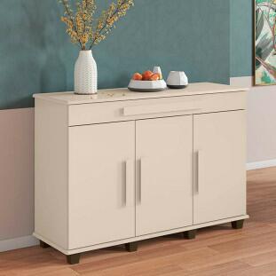 Balcão Buffet Sala Jantar 137cm 3 Portas Gaveta Rubi RV Móveis Off White