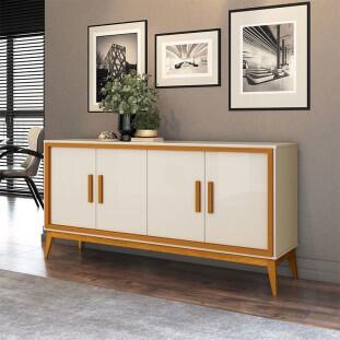 Aparador Buffet Para Sala 4 Portas 160 Middag EAX Off White/Cedro