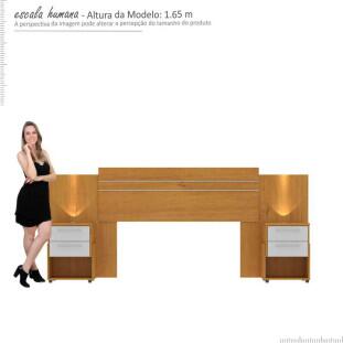 Cabeceira Com LED Casal / Queen Bahamas Mirarack Cedro/Off White