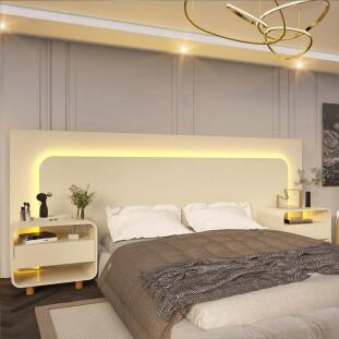 Cabeceira Para Cama Box de Casal Queen e King com 2 Mesas de Cabeceiras Innova Gelius Off White
